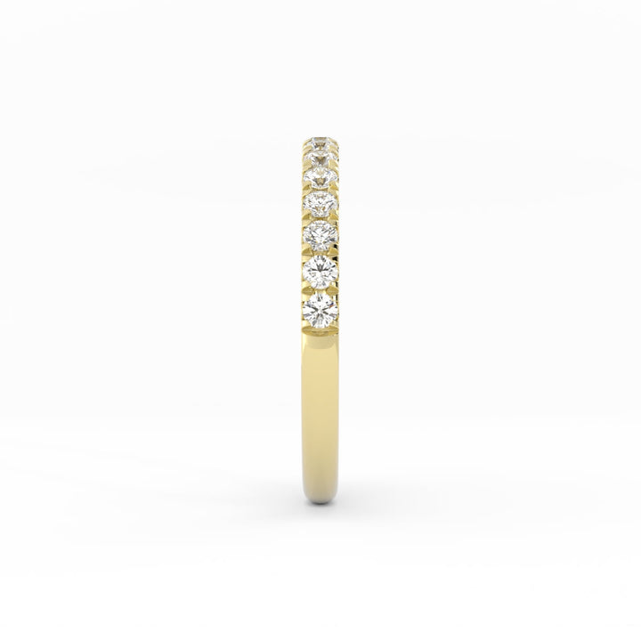 14K Yellow Gold Round Pave Half Shank Lab Grown Diamond 2.4mm Wedding Band