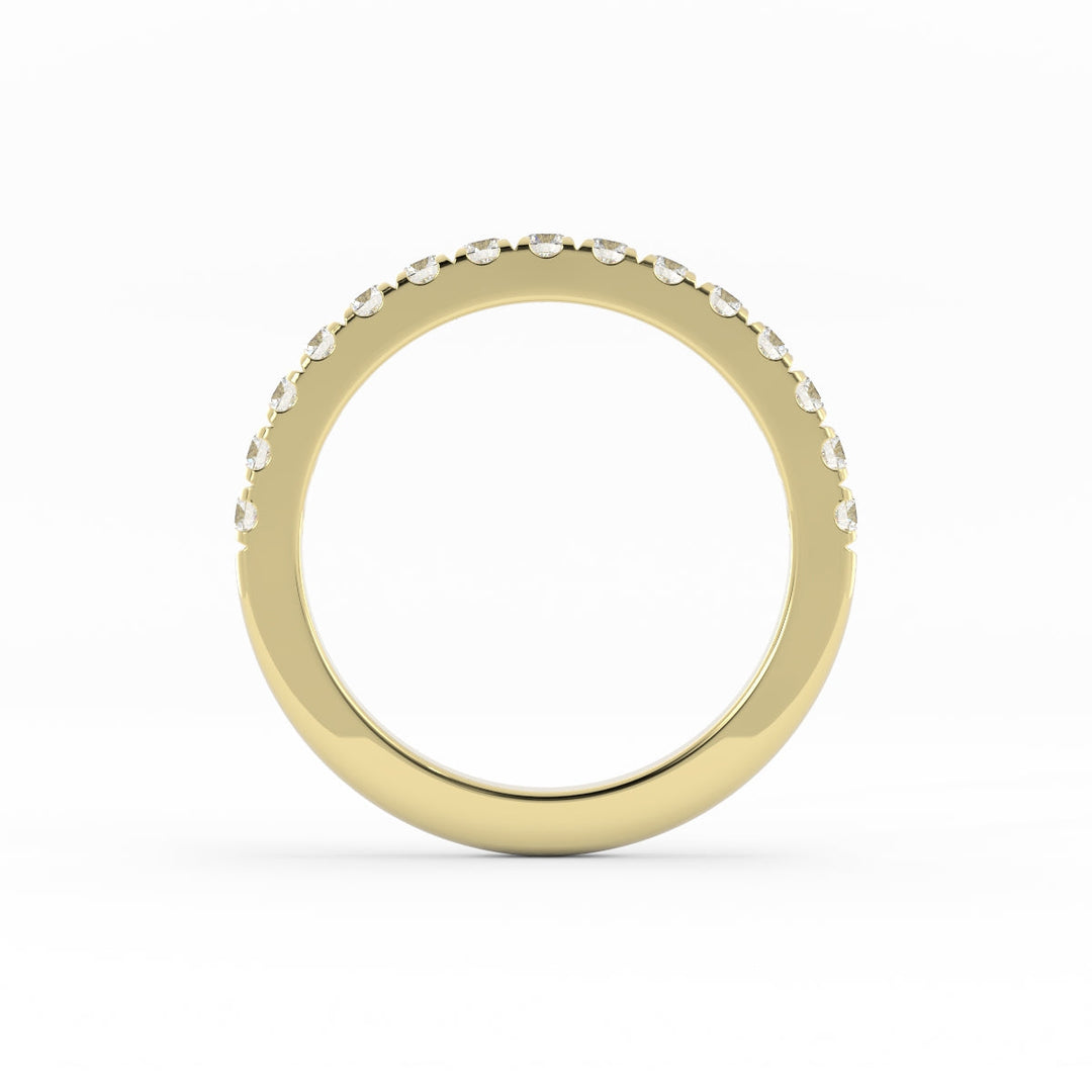 14K Yellow Gold Round Pave Half Shank Lab Grown Diamond 2.4mm Wedding Band
