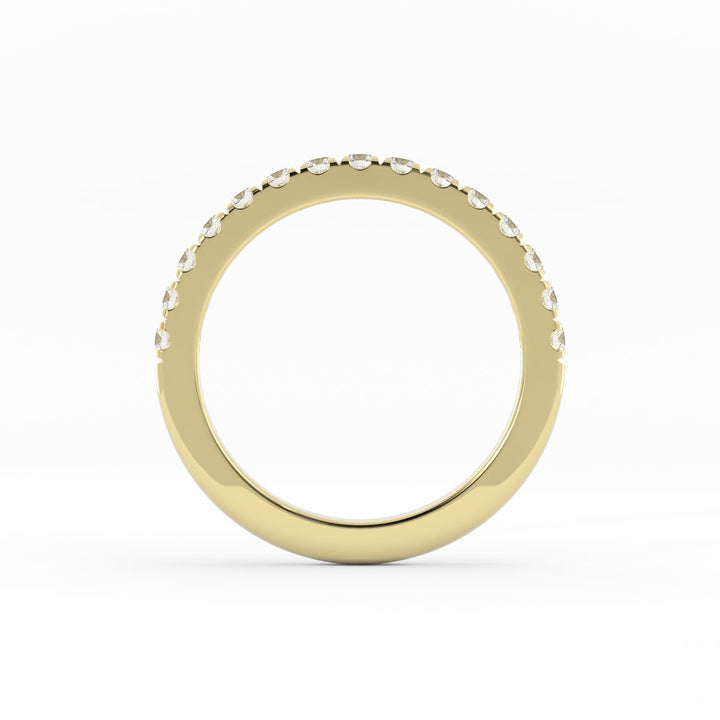 14K Yellow Gold Round Pave Half Shank Lab Grown Diamond 2.4mm Wedding Band