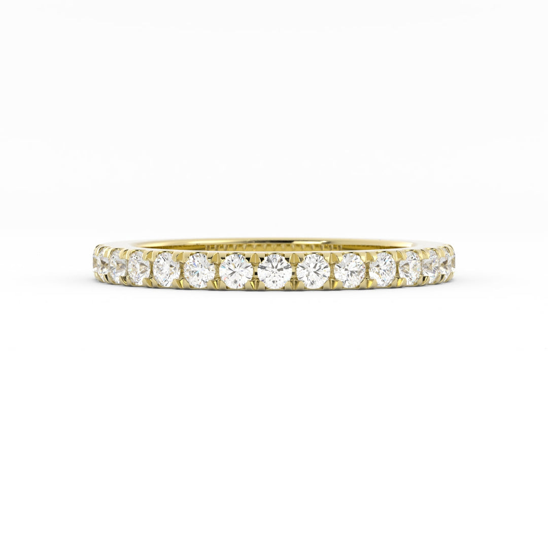 14K Yellow Gold Round Pave Half Shank Lab Grown Diamond 2.4mm Wedding Band