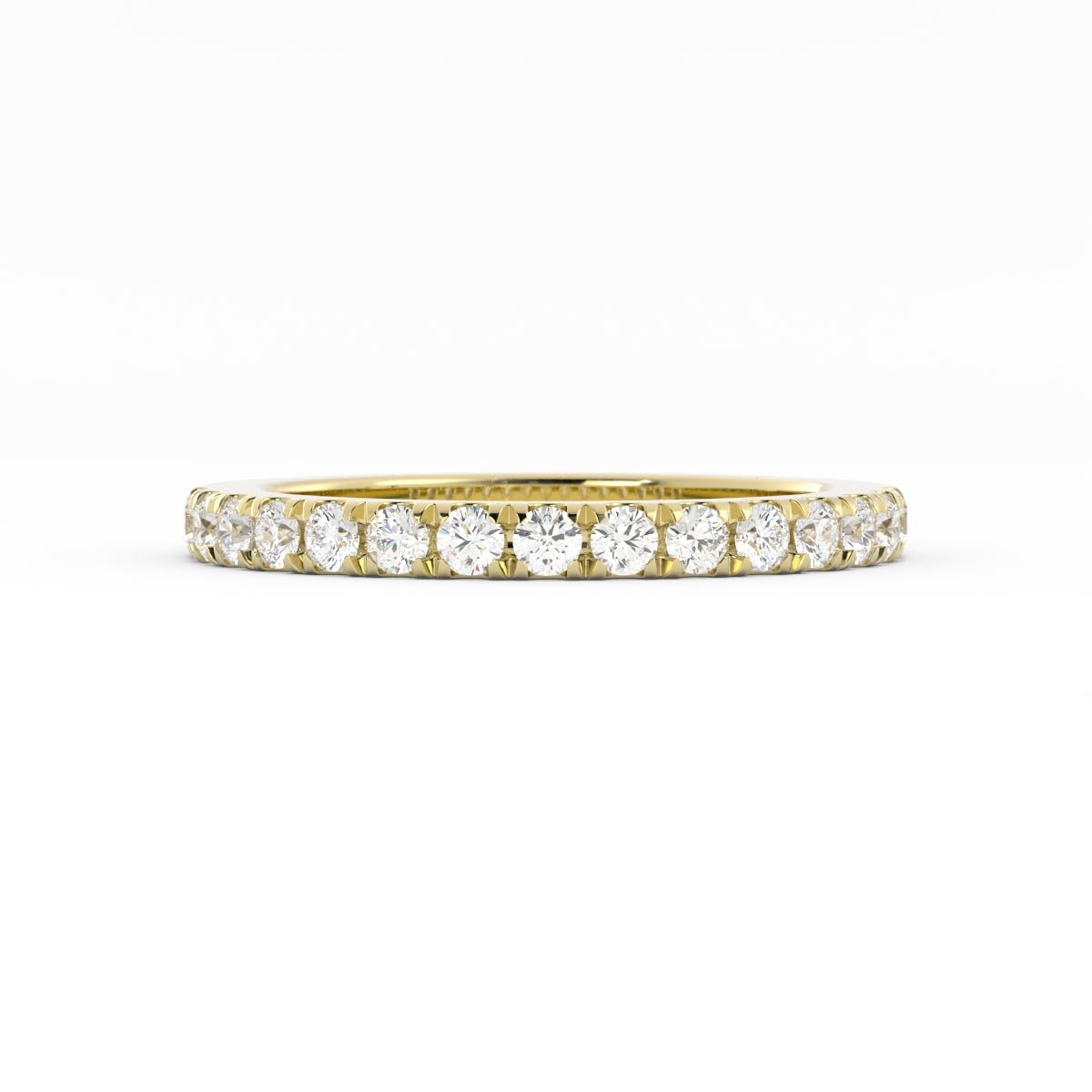 14K Yellow Gold Round Pave Half Shank Lab Grown Diamond 2.4mm Wedding Band