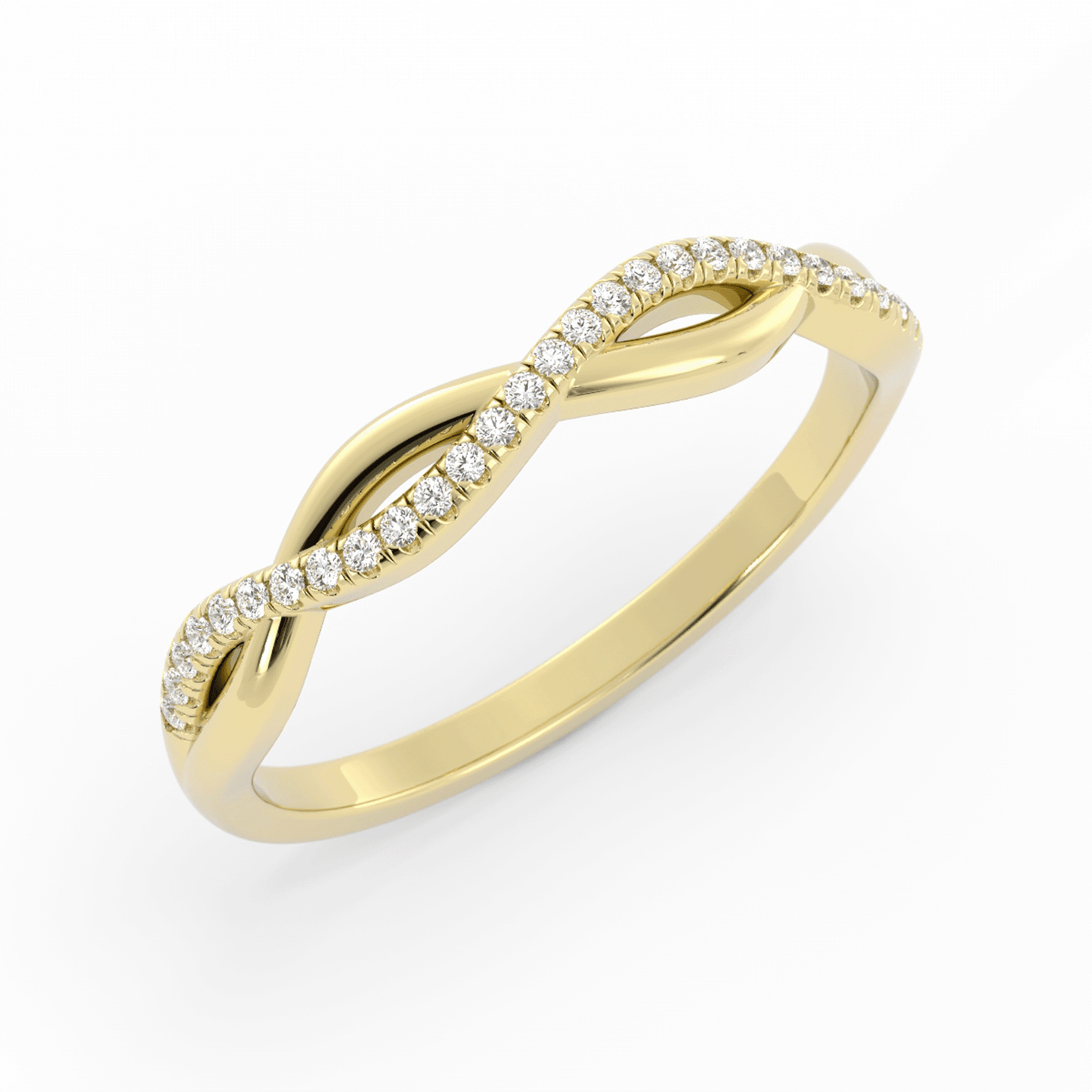 14K Yellow Gold Round Half Shank Wave Pattern Lab Grown Diamond Wedding Band
