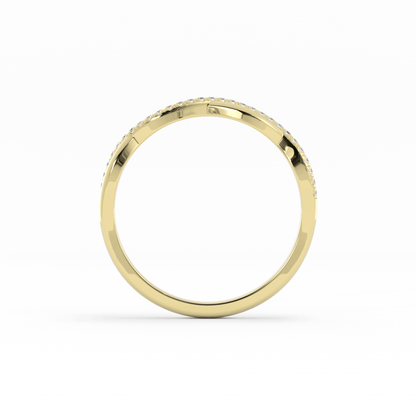 14K Yellow Gold Round Half Shank Wave Pattern Lab Grown Diamond Wedding Band