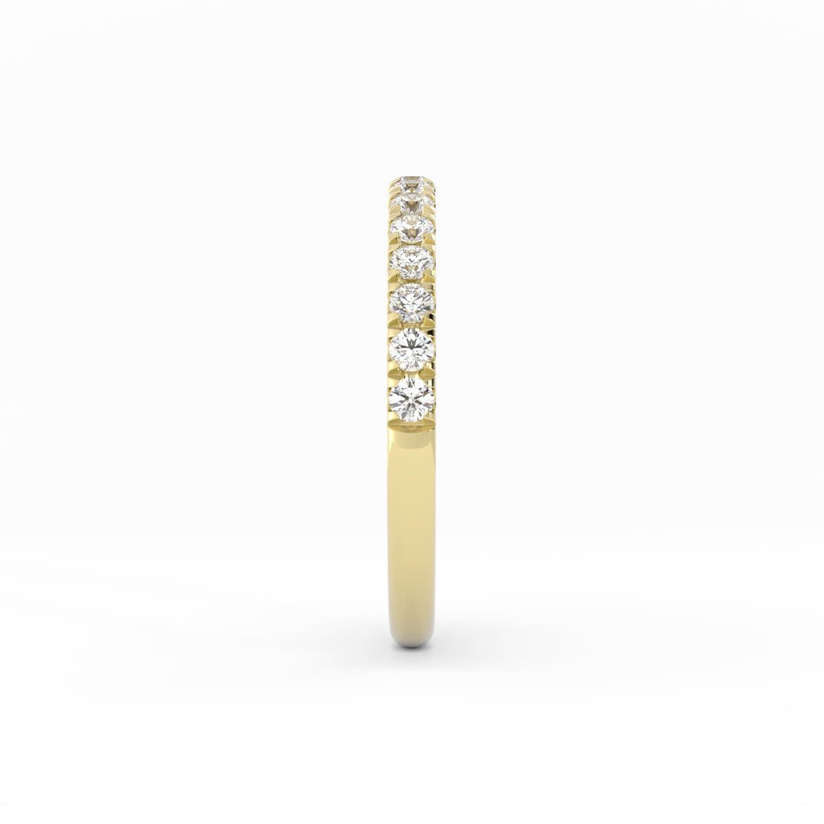 14K Yellow Gold Round Pave Half Shank Natural Diamond 2.4mm Wedding Band