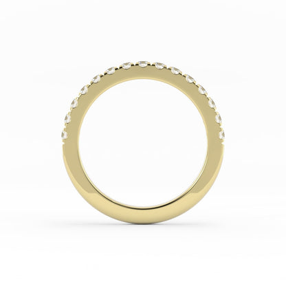 14K Yellow Gold Round Pave Half Shank Natural Diamond 2.4mm Wedding Band
