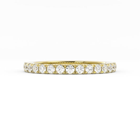 14K Yellow Gold Round Pave Half Shank Natural Diamond 2.4mm Wedding Band