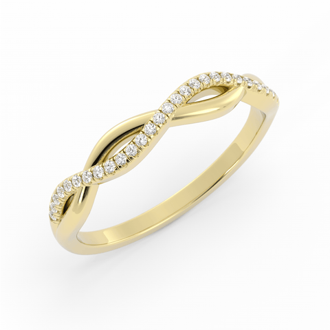 14K Yellow Gold Round Half Shank Wave Pattern Natural Diamond Wedding Band