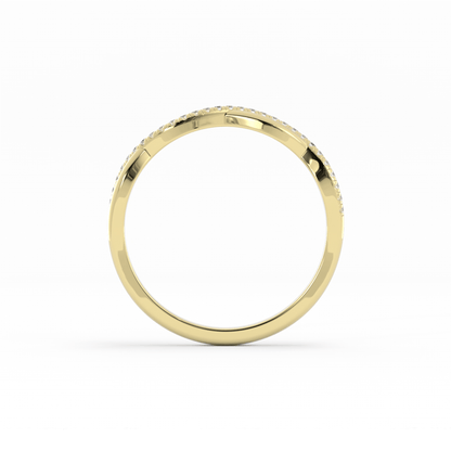 14K Yellow Gold Round Half Shank Wave Pattern Natural Diamond Wedding Band