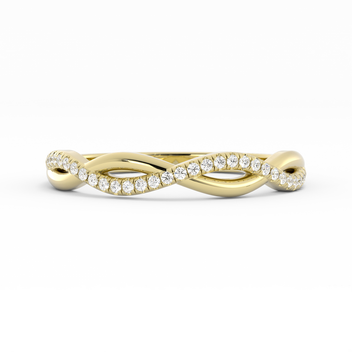 14K Yellow Gold Round Half Shank Wave Pattern Natural Diamond Wedding Band