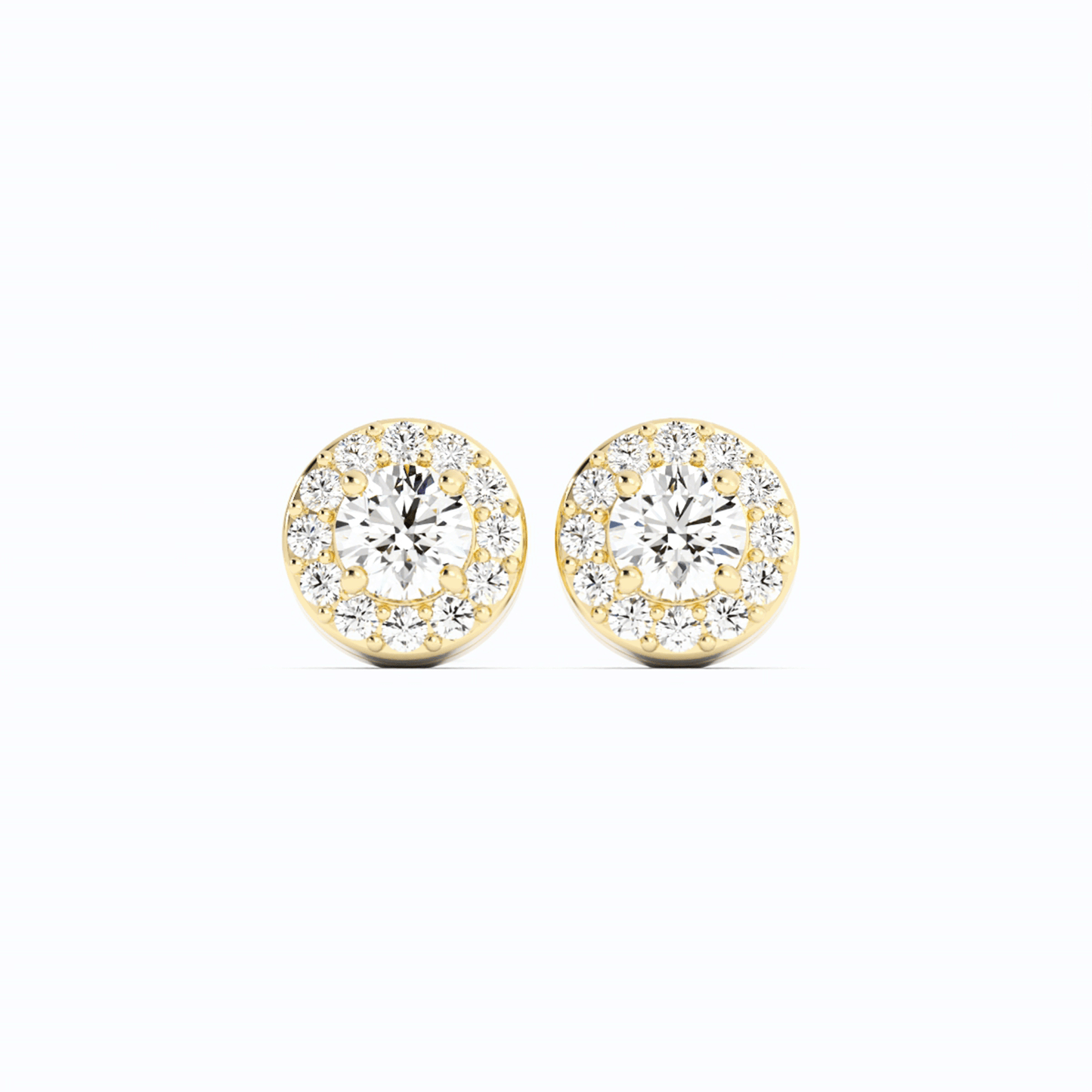 Lab Grown Diamond Round Halo Stud 14K Yellow Gold Earring