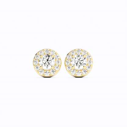 Lab Grown Diamond Round Halo Stud 14K Yellow Gold Earring