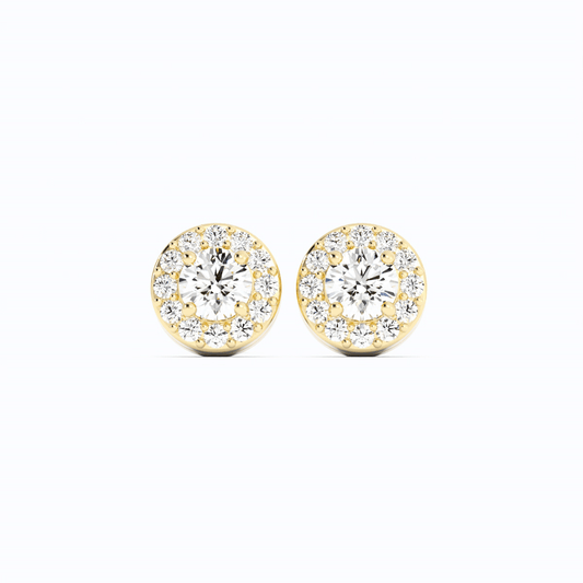 Lab Grown Diamond Round Halo Stud 14K Yellow Gold Earring
