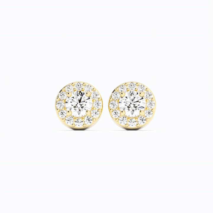 Lab Grown Diamond Round Halo Stud 14K Yellow Gold Earring