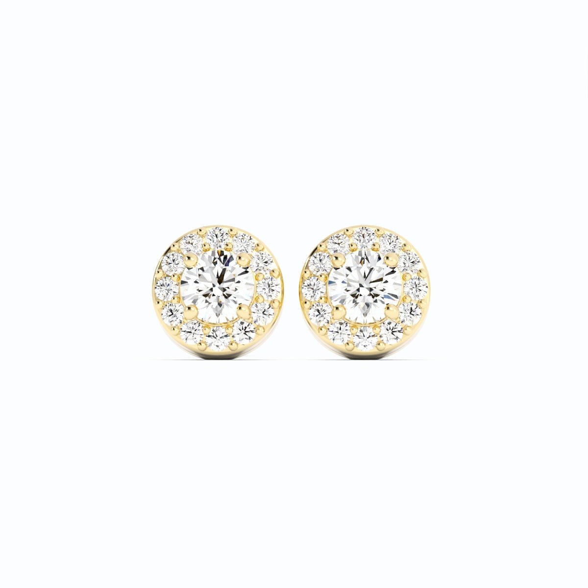 0.25ct Lab Grown Diamond Round Halo Stud 14K Yellow Gold Earring