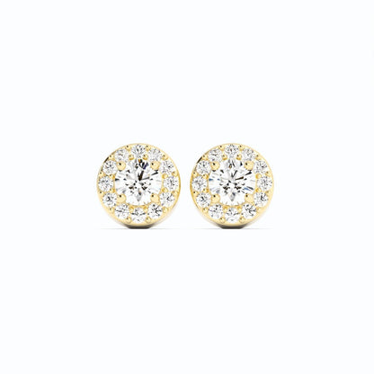 0.25ct Lab Grown Diamond Round Halo Stud 14K Yellow Gold Earring