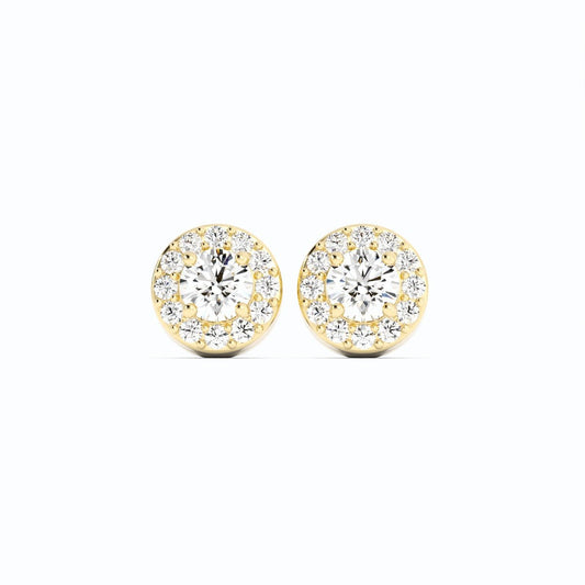 0.25ct Lab Grown Diamond Round Halo Stud 14K Yellow Gold Earring