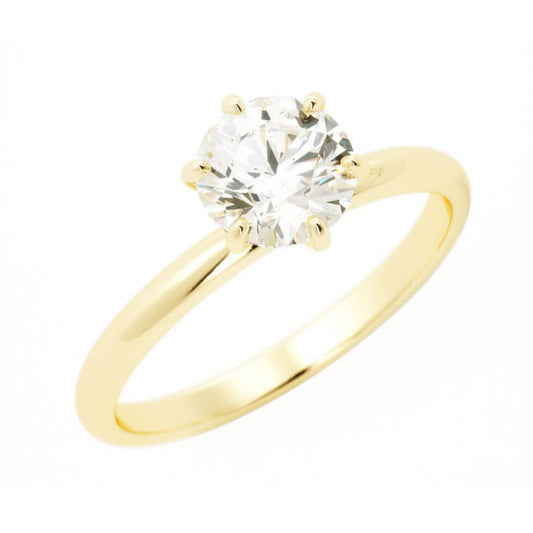 1.0ct Moissanite Round Solitaire 14K Yellow Gold Engagement Ring