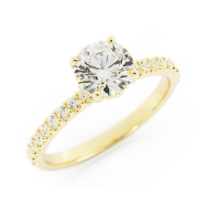1.0ct Moissanite Pave Accent 14K Yellow Gold Engagement Ring