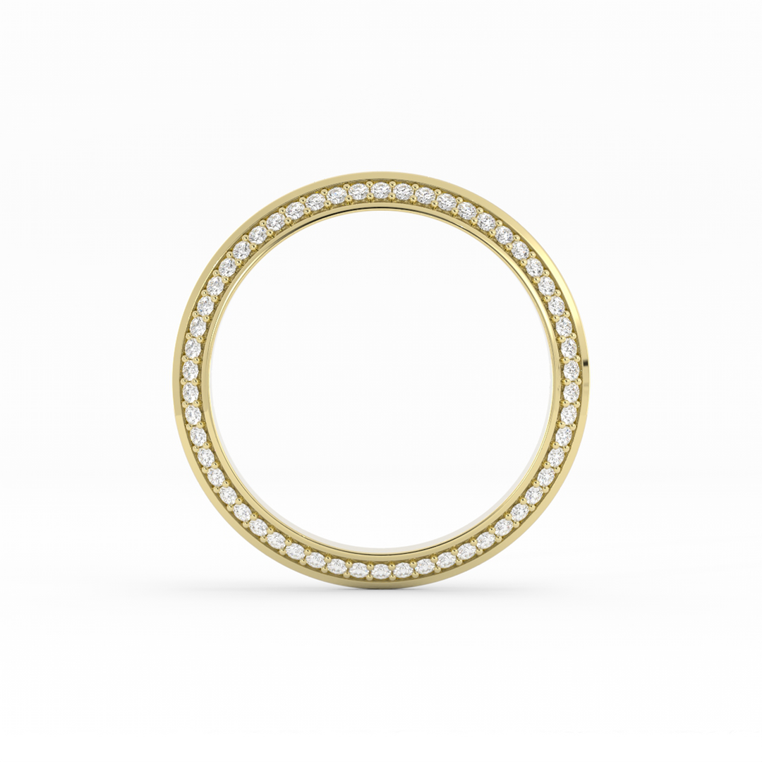 14K Yellow Gold Round Double Knife Edge Lab Grown Diamond Wedding Band