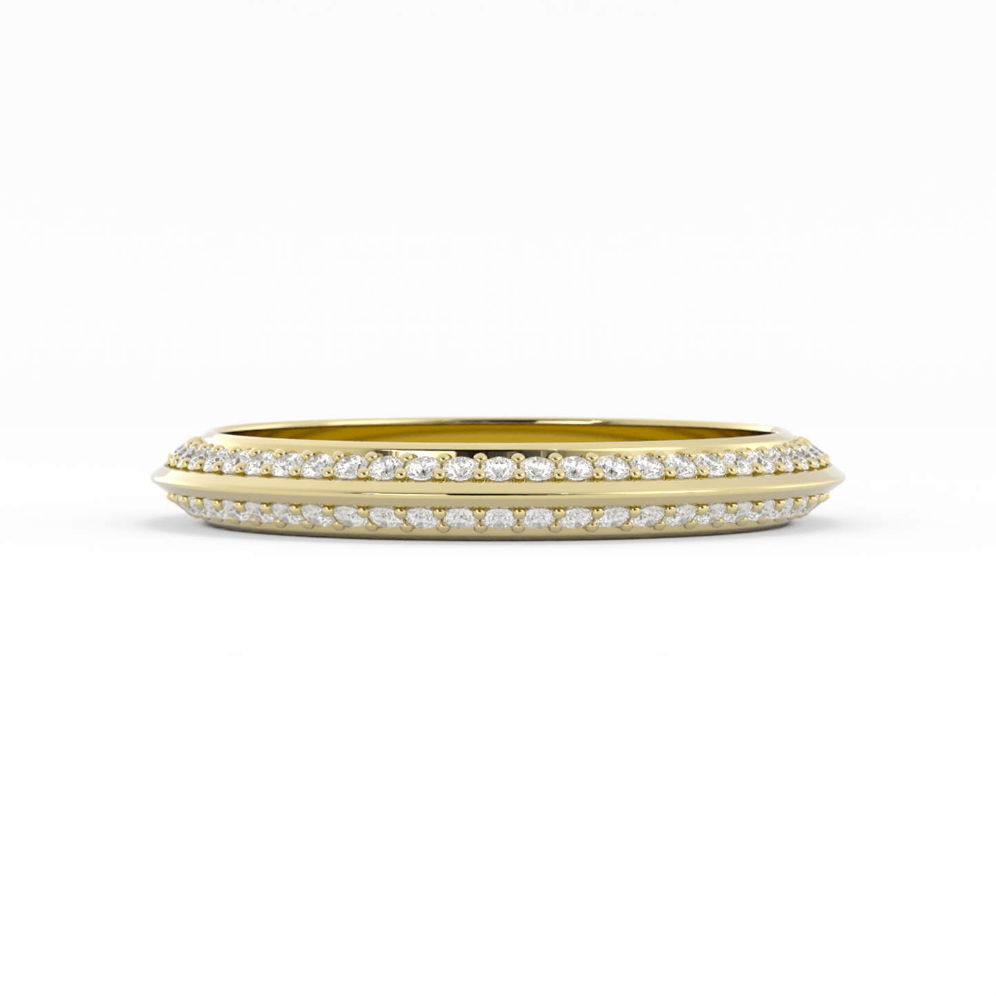 14K Yellow Gold Round Double Knife Edge Lab Grown Diamond Wedding Band