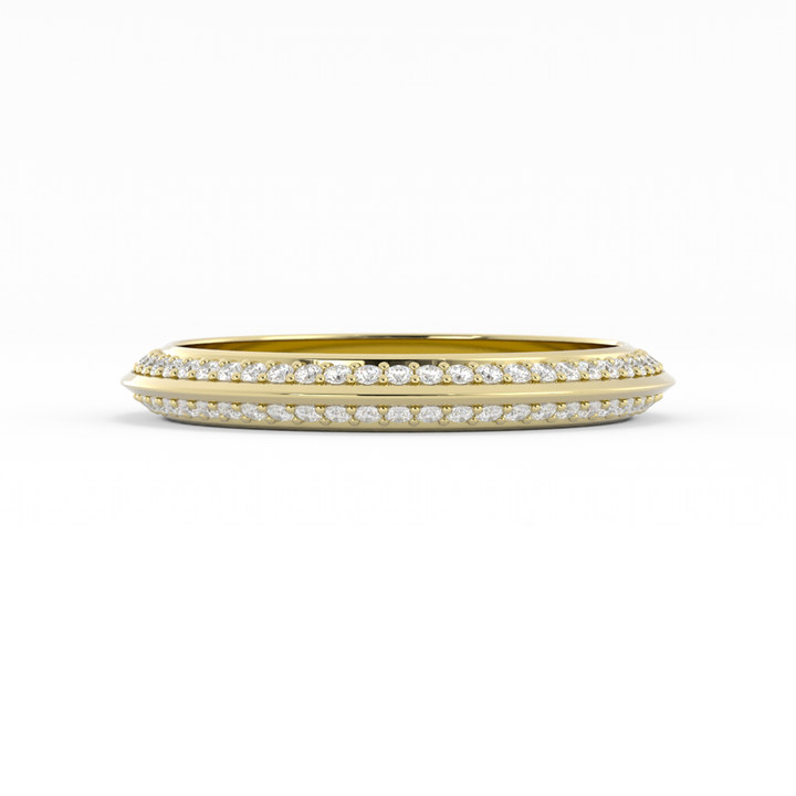 14K Yellow Gold Round Double Knife Edge Lab Grown Diamond Wedding Band
