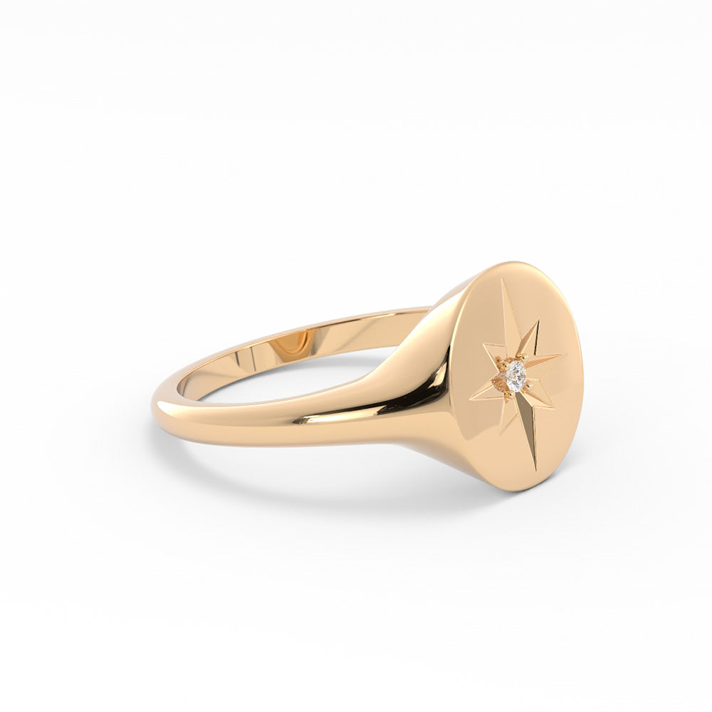 Oval Starburst Lab Grown Diamond Signet Ring