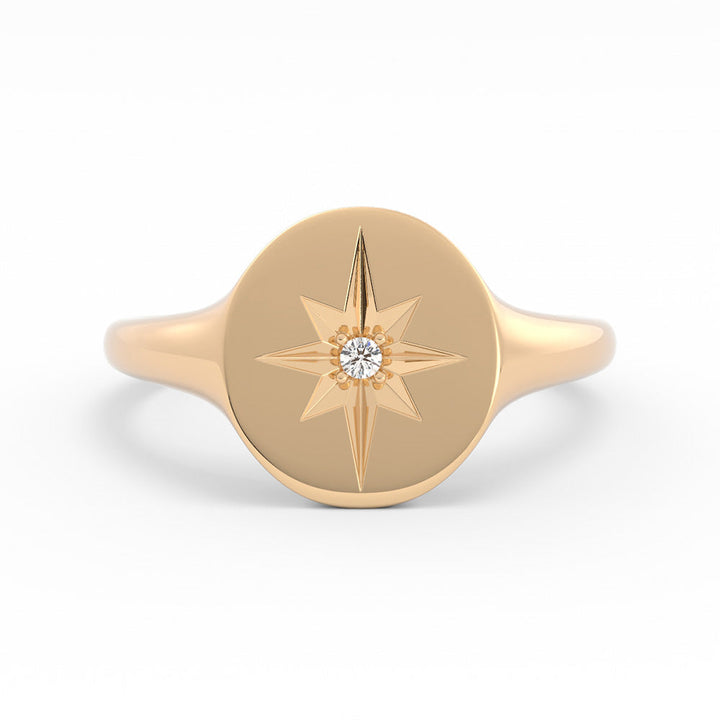 Oval Starburst Lab Grown Diamond Signet Ring