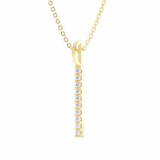 14K Yellow Gold Round Lab Grown Diamond Vertical Bar Pendant Necklace