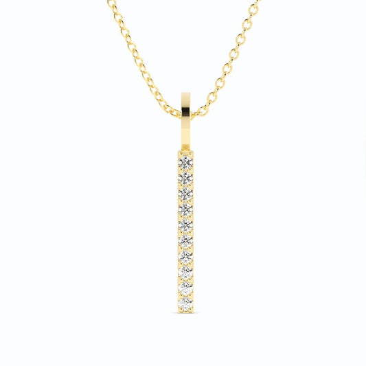 14K Yellow Gold Round Lab Grown Diamond Vertical Bar Pendant Necklace