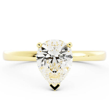 1.5ct Moissanite Pear Hidden Halo 14K Yellow Gold Engagement Ring