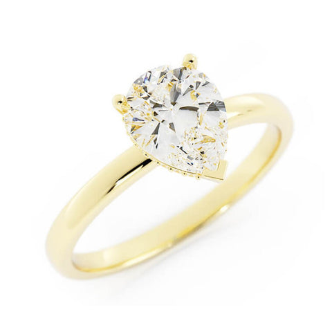 1.5ct Moissanite Pear Hidden Halo 14K Yellow Gold Engagement Ring