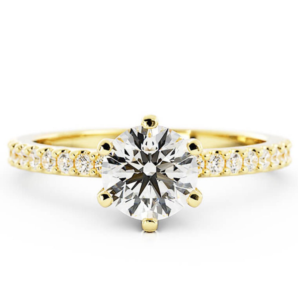 1.0ct Moissanite Pave Accent 14K Yellow Gold Engagement Ring