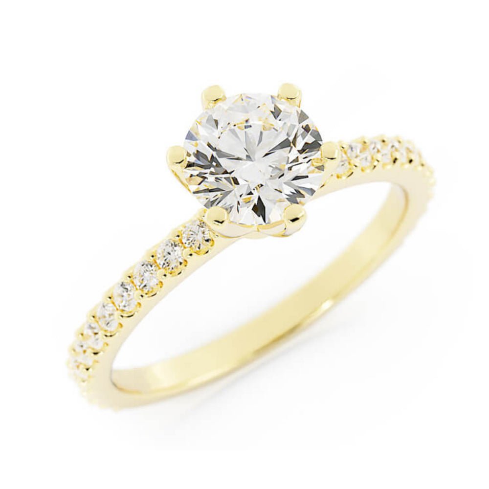 1.0ct Moissanite Pave Accent 14K Yellow Gold Engagement Ring