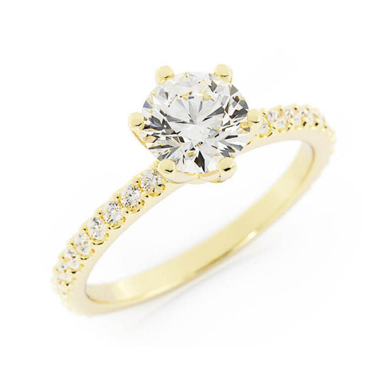 1.0ct Moissanite Pave Accent 14K Yellow Gold Engagement Ring