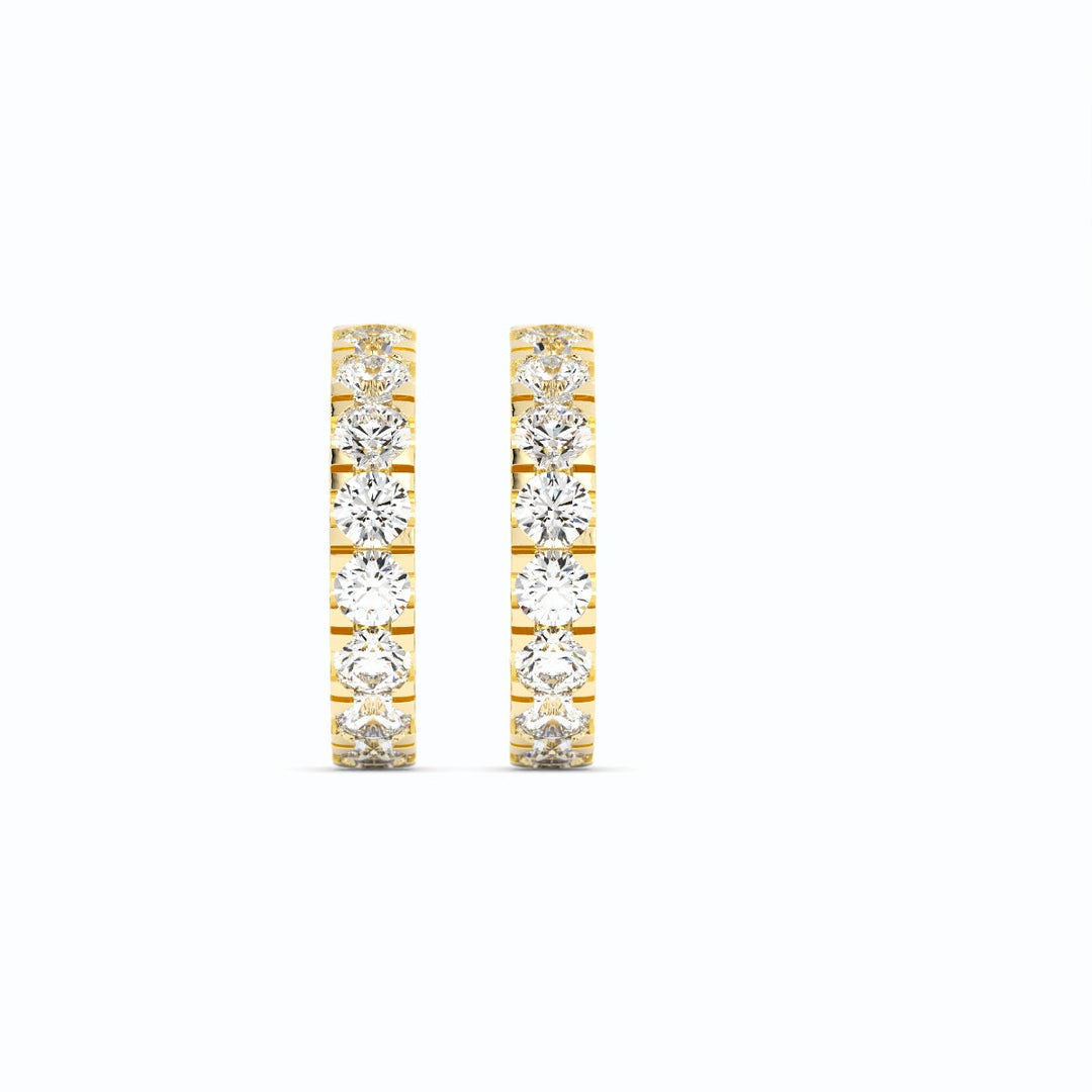 14K Yellow Gold Round Natural Diamond 10mm Hoops Earring