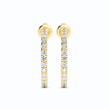 14K Yellow Gold Round Natural Diamond 15mm Hoops Earring