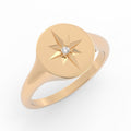 14K Yellow Gold Oval Starburst Natural Diamond Signet Ring