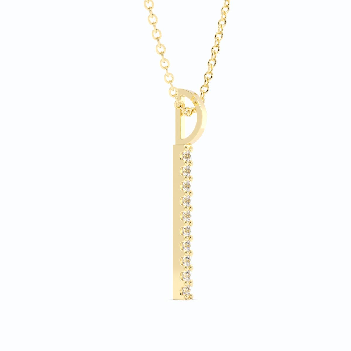 14K Yellow Gold Round Natural Diamond Vertical Bar Pendant Necklace