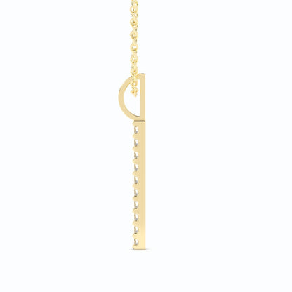 14K Yellow Gold Round Natural Diamond Vertical Bar Pendant Necklace