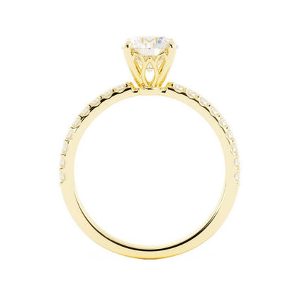 1.0ct Moissanite Pave Solitaire 14K Yellow Gold Engagement Ring