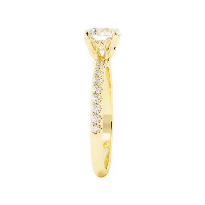 1.0ct Moissanite Pave Solitaire 14K Yellow Gold Engagement Ring