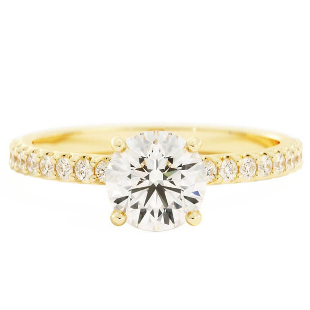 1.0ct Moissanite Pave Solitaire 14K Yellow Gold Engagement Ring