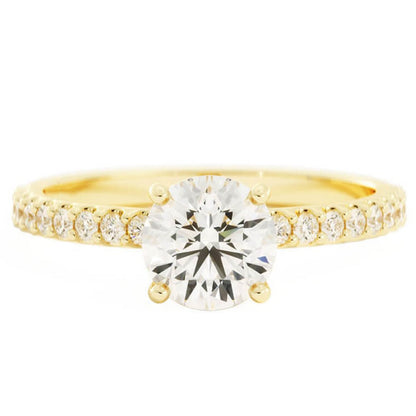 1.0ct Moissanite Pave Solitaire 14K Yellow Gold Engagement Ring