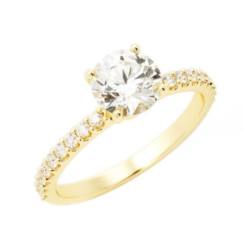 1.0ct Moissanite Pave Solitaire 14K Yellow Gold Engagement Ring