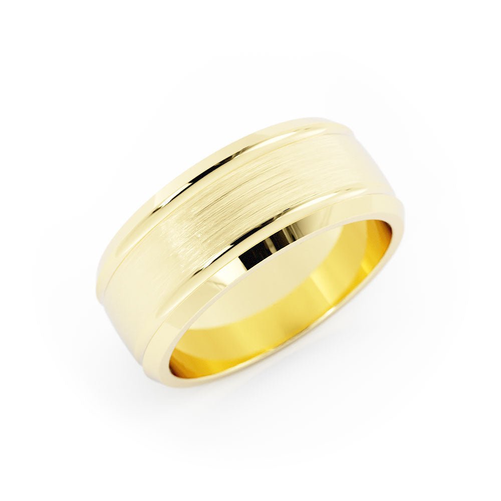 14K Yellow Gold Satin Outside Groove with Beveled Edge 8mm Wedding Band