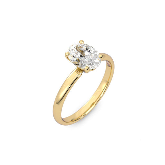 1.09ct Moissanite Oval Solitaire 14K Yellow Gold Engagement Ring