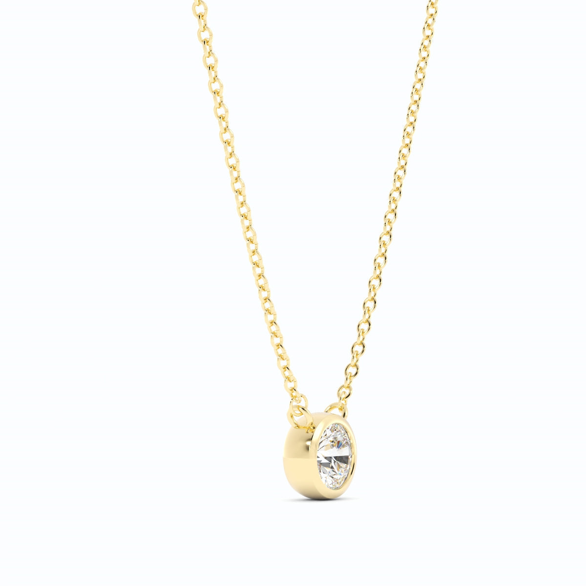 0.5ct Lab Grown Diamond Round Bezel Solitiare 14K Yellow Gold Necklace