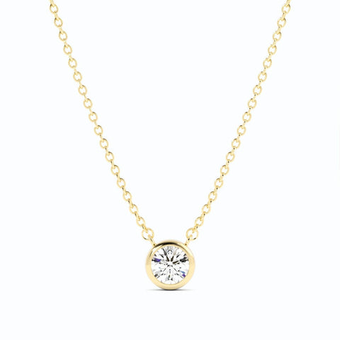 0.5ct Lab Grown Diamond Round Bezel Solitiare 14K Yellow Gold Necklace