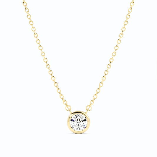 0.5ct Lab Grown Diamond Round Bezel Solitiare 14K Yellow Gold Necklace