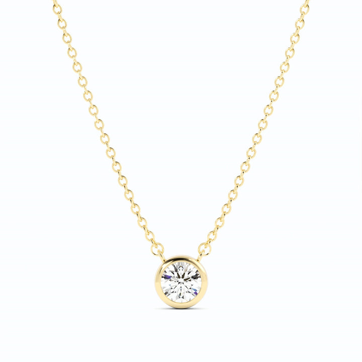 0.5ct Lab Grown Diamond Round Bezel Solitiare 14K Yellow Gold Necklace